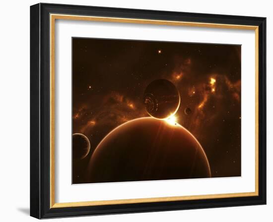 Artist's Concept of an Extraterrestrial World and its Various Moons-Stocktrek Images-Framed Photographic Print