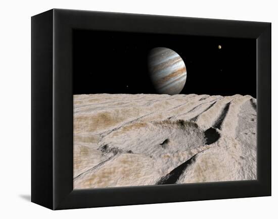 Artist's Concept of an Impact Crater on Jupiter's Moon Ganymede, with Jupiter on the Horizon-Stocktrek Images-Framed Premier Image Canvas