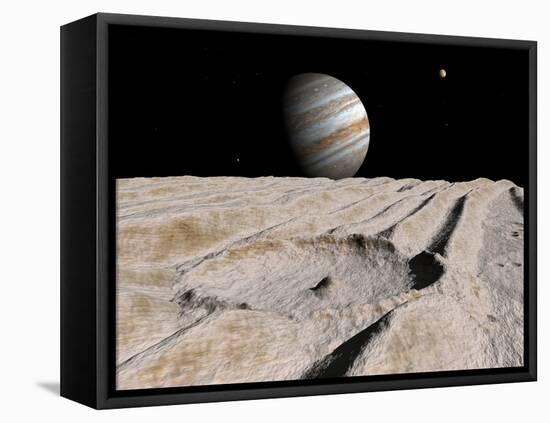 Artist's Concept of an Impact Crater on Jupiter's Moon Ganymede, with Jupiter on the Horizon-Stocktrek Images-Framed Premier Image Canvas