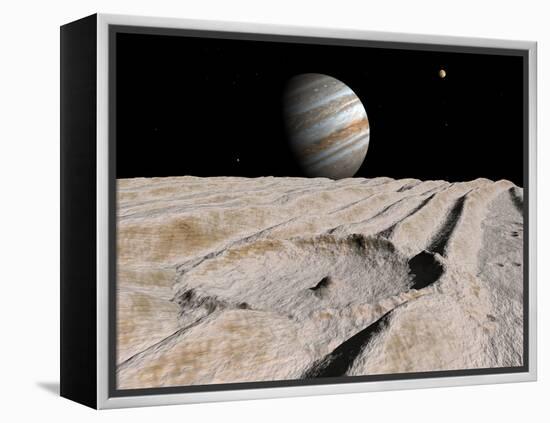 Artist's Concept of an Impact Crater on Jupiter's Moon Ganymede, with Jupiter on the Horizon-Stocktrek Images-Framed Premier Image Canvas