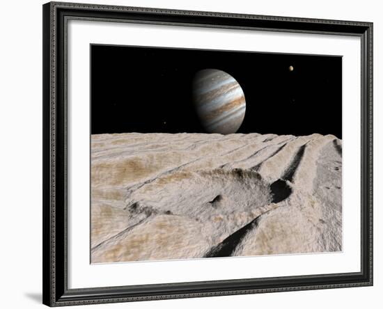 Artist's Concept of an Impact Crater on Jupiter's Moon Ganymede, with Jupiter on the Horizon-Stocktrek Images-Framed Photographic Print