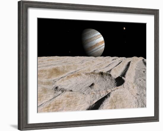 Artist's Concept of an Impact Crater on Jupiter's Moon Ganymede, with Jupiter on the Horizon-Stocktrek Images-Framed Photographic Print