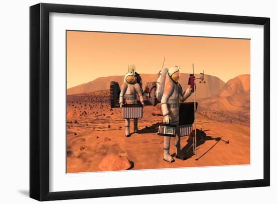 Artist's Concept of Astronauts Setting Up Weather Monitoring Equipment on Mars-null-Framed Art Print