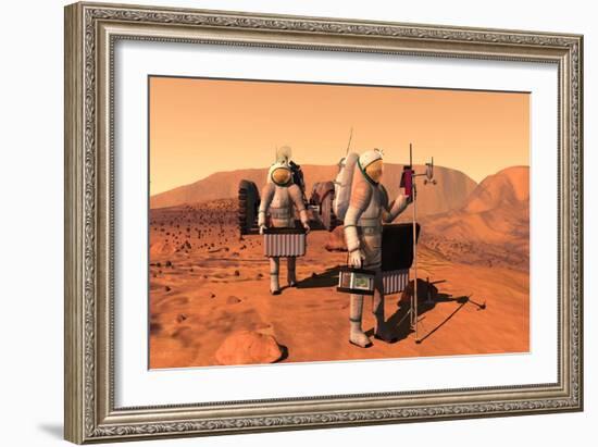 Artist's Concept of Astronauts Setting Up Weather Monitoring Equipment on Mars-null-Framed Premium Giclee Print