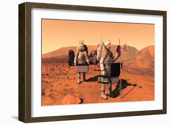 Artist's Concept of Astronauts Setting Up Weather Monitoring Equipment on Mars-null-Framed Premium Giclee Print