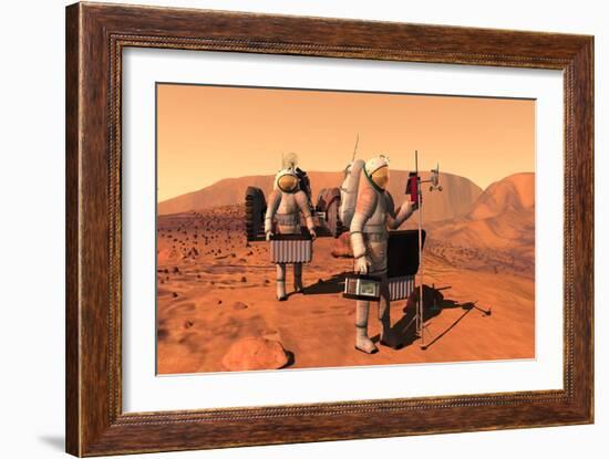 Artist's Concept of Astronauts Setting Up Weather Monitoring Equipment on Mars-null-Framed Premium Giclee Print