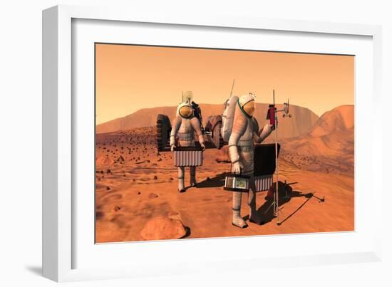 Artist's Concept of Astronauts Setting Up Weather Monitoring Equipment on Mars-null-Framed Premium Giclee Print