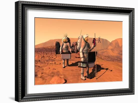 Artist's Concept of Astronauts Setting Up Weather Monitoring Equipment on Mars-null-Framed Premium Giclee Print