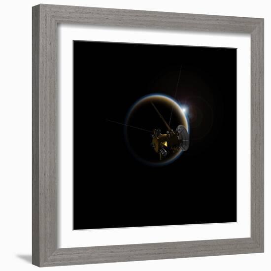 Artist's Concept of Cassini Observing a Sunset on Saturn's Moon Titan-null-Framed Art Print