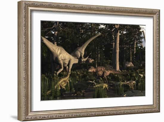 Artist's Concept of Fauna That Was Dominant in the Early Cretaceous Period-Stocktrek Images-Framed Art Print