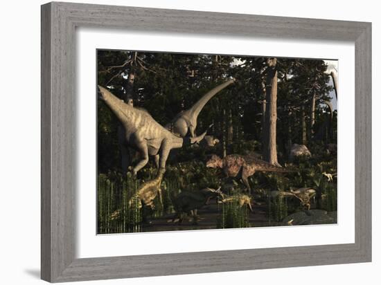 Artist's Concept of Fauna That Was Dominant in the Early Cretaceous Period-Stocktrek Images-Framed Art Print