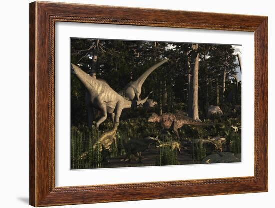 Artist's Concept of Fauna That Was Dominant in the Early Cretaceous Period-Stocktrek Images-Framed Art Print