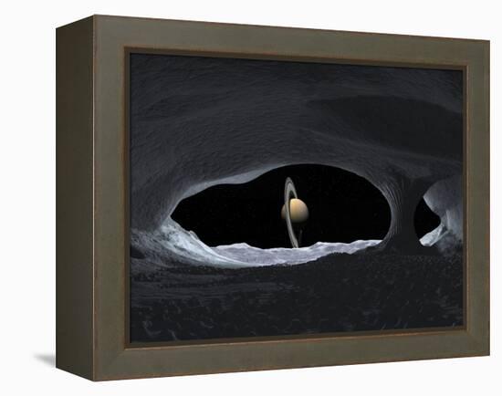 Artist's Concept of How Saturn Might Appear from Within a Hypothetical Ice Cave on Iapetus-Stocktrek Images-Framed Premier Image Canvas