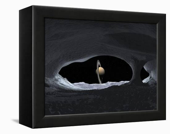 Artist's Concept of How Saturn Might Appear from Within a Hypothetical Ice Cave on Iapetus-Stocktrek Images-Framed Premier Image Canvas