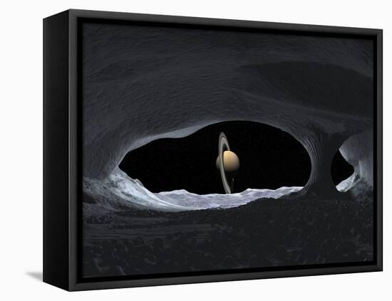 Artist's Concept of How Saturn Might Appear from Within a Hypothetical Ice Cave on Iapetus-Stocktrek Images-Framed Premier Image Canvas