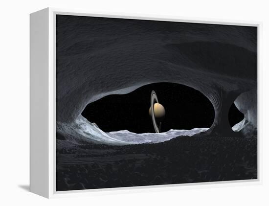 Artist's Concept of How Saturn Might Appear from Within a Hypothetical Ice Cave on Iapetus-Stocktrek Images-Framed Premier Image Canvas