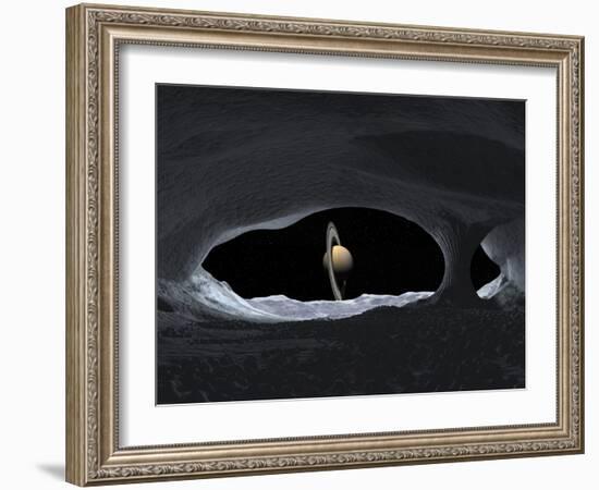 Artist's Concept of How Saturn Might Appear from Within a Hypothetical Ice Cave on Iapetus-Stocktrek Images-Framed Photographic Print