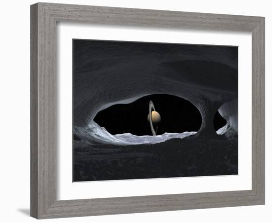 Artist's Concept of How Saturn Might Appear from Within a Hypothetical Ice Cave on Iapetus-Stocktrek Images-Framed Photographic Print