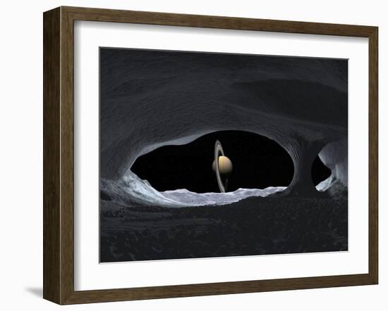 Artist's Concept of How Saturn Might Appear from Within a Hypothetical Ice Cave on Iapetus-Stocktrek Images-Framed Photographic Print