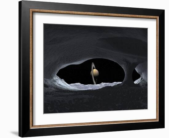 Artist's Concept of How Saturn Might Appear from Within a Hypothetical Ice Cave on Iapetus-Stocktrek Images-Framed Photographic Print