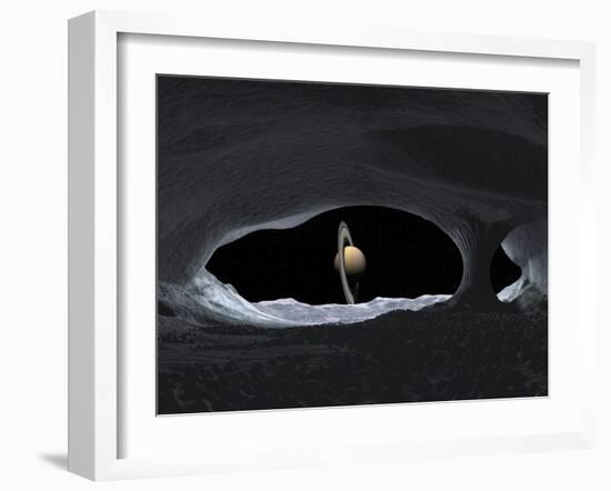 Artist's Concept of How Saturn Might Appear from Within a Hypothetical Ice Cave on Iapetus-Stocktrek Images-Framed Photographic Print