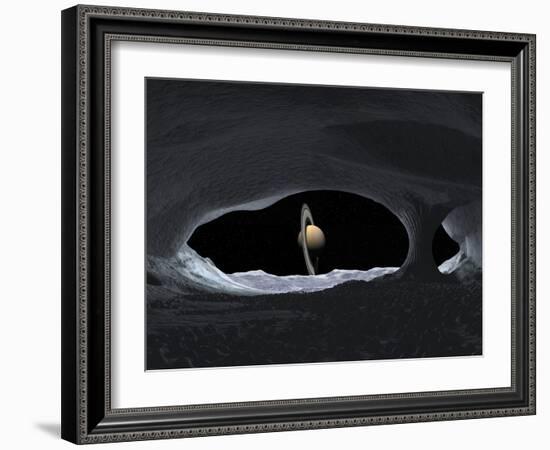 Artist's Concept of How Saturn Might Appear from Within a Hypothetical Ice Cave on Iapetus-Stocktrek Images-Framed Photographic Print