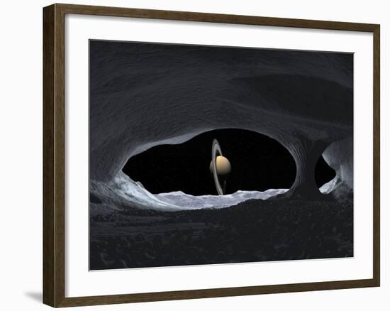 Artist's Concept of How Saturn Might Appear from Within a Hypothetical Ice Cave on Iapetus-Stocktrek Images-Framed Photographic Print