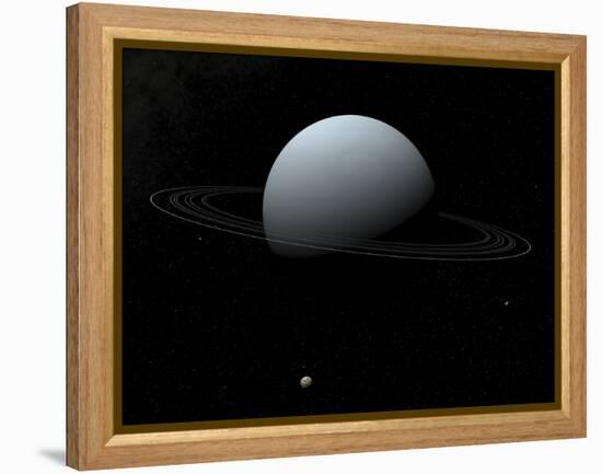 Artist's Concept of How Uranus and its Tiny Moon Puck-Stocktrek Images-Framed Premier Image Canvas