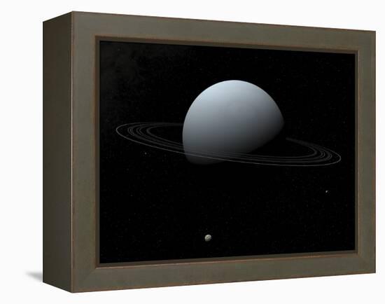 Artist's Concept of How Uranus and its Tiny Moon Puck-Stocktrek Images-Framed Premier Image Canvas