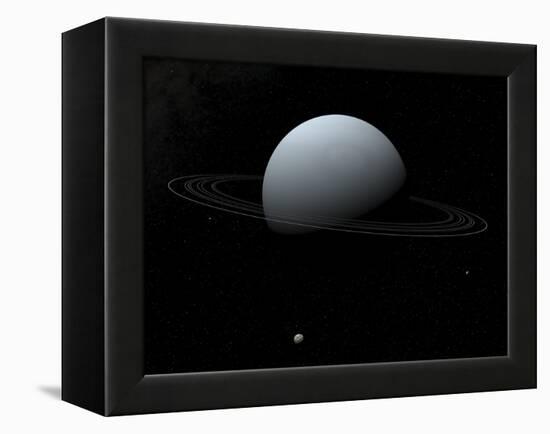 Artist's Concept of How Uranus and its Tiny Moon Puck-Stocktrek Images-Framed Premier Image Canvas