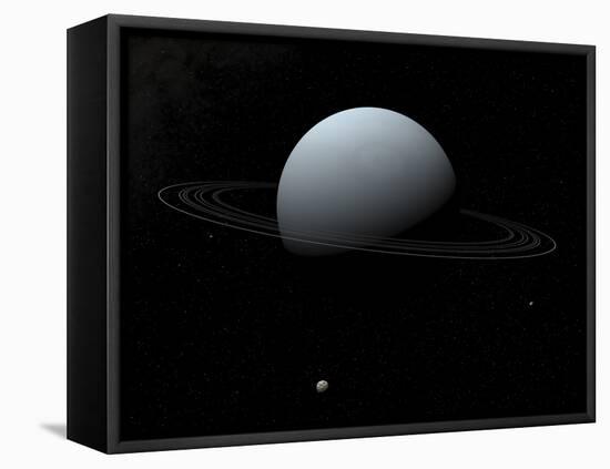 Artist's Concept of How Uranus and its Tiny Moon Puck-Stocktrek Images-Framed Premier Image Canvas