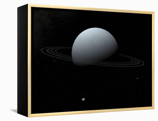 Artist's Concept of How Uranus and its Tiny Moon Puck-Stocktrek Images-Framed Premier Image Canvas