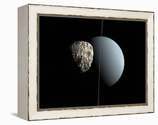 Artist's Concept of How Uranus and its Tiny Moon Puck-Stocktrek Images-Framed Premier Image Canvas