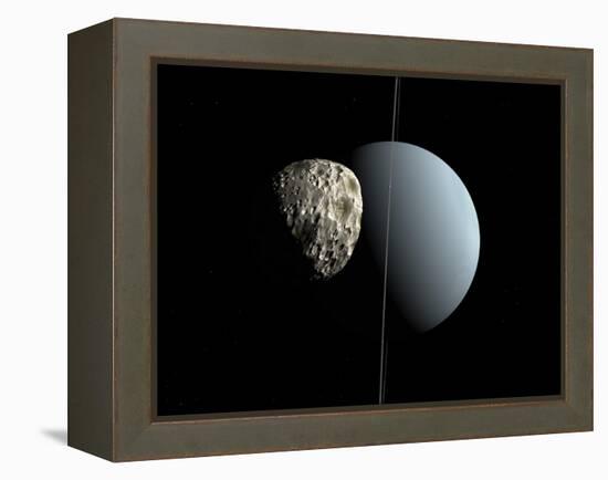 Artist's Concept of How Uranus and its Tiny Moon Puck-Stocktrek Images-Framed Premier Image Canvas