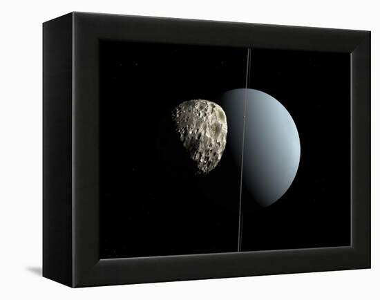 Artist's Concept of How Uranus and its Tiny Moon Puck-Stocktrek Images-Framed Premier Image Canvas