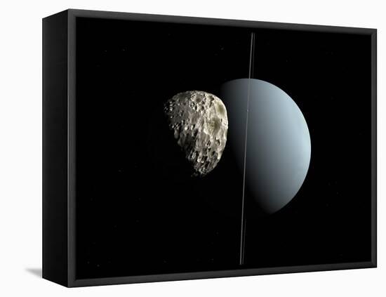 Artist's Concept of How Uranus and its Tiny Moon Puck-Stocktrek Images-Framed Premier Image Canvas