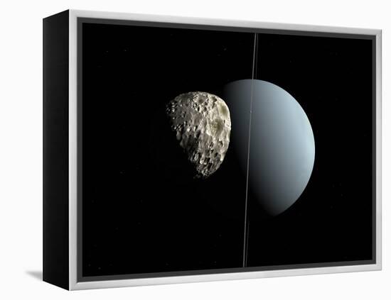 Artist's Concept of How Uranus and its Tiny Moon Puck-Stocktrek Images-Framed Premier Image Canvas