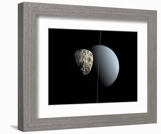 Artist's Concept of How Uranus and its Tiny Moon Puck-Stocktrek Images-Framed Photographic Print