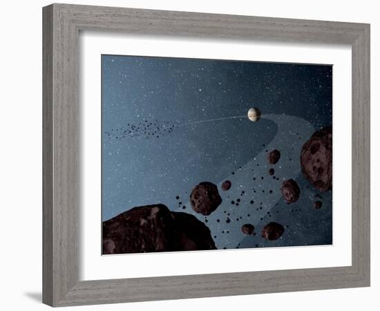 Artist's Concept of Jovian Trojans Asteroids-null-Framed Art Print