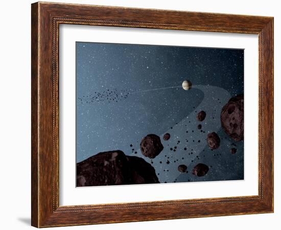 Artist's Concept of Jovian Trojans Asteroids-null-Framed Art Print