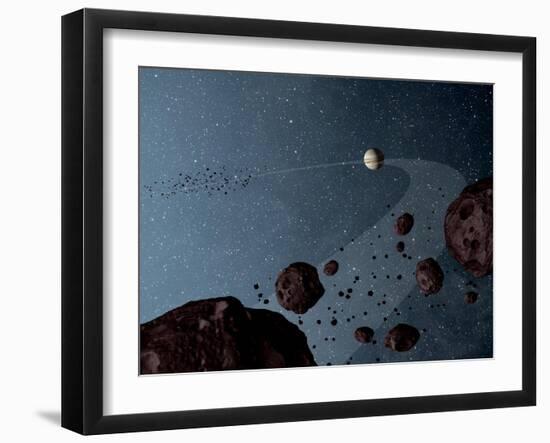 Artist's Concept of Jovian Trojans Asteroids-null-Framed Art Print