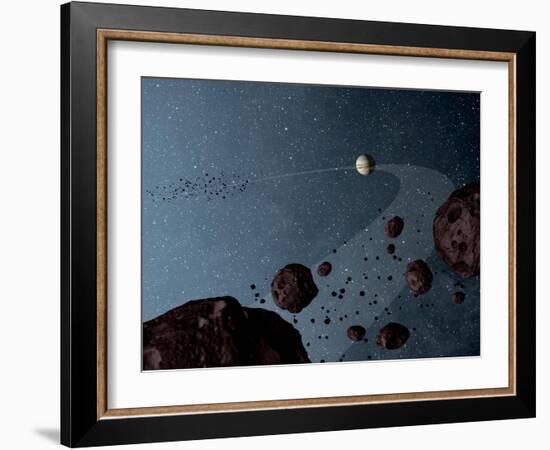 Artist's Concept of Jovian Trojans Asteroids-null-Framed Art Print