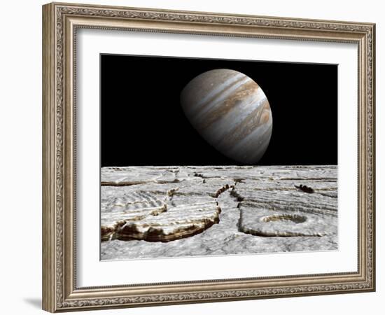 Artist's Concept of Jupiter as Seen across the Icy Surface of its Moon Europa-Stocktrek Images-Framed Photographic Print