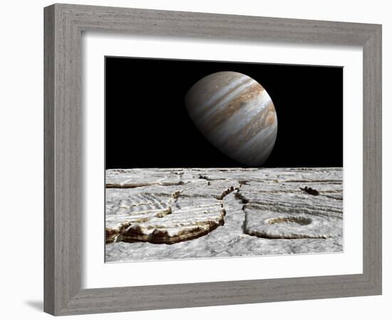 Artist's Concept of Jupiter as Seen across the Icy Surface of its Moon Europa-Stocktrek Images-Framed Photographic Print