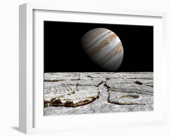 Artist's Concept of Jupiter as Seen across the Icy Surface of its Moon Europa-Stocktrek Images-Framed Photographic Print