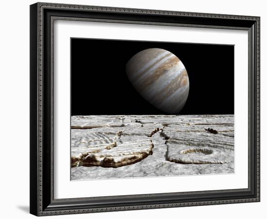 Artist's Concept of Jupiter as Seen across the Icy Surface of its Moon Europa-Stocktrek Images-Framed Photographic Print