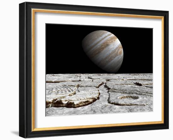 Artist's Concept of Jupiter as Seen across the Icy Surface of its Moon Europa-Stocktrek Images-Framed Photographic Print