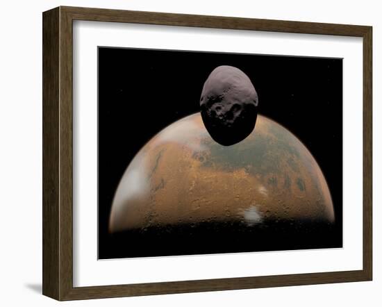 Artist's Concept of Mars and its Tiny Moon Phobos-Stocktrek Images-Framed Photographic Print