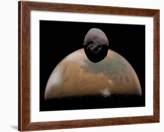 Artist's Concept of Mars and its Tiny Moon Phobos-Stocktrek Images-Framed Photographic Print