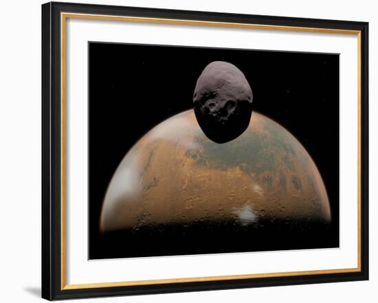 Artist's Concept of Mars and its Tiny Moon Phobos-Stocktrek Images-Framed Photographic Print